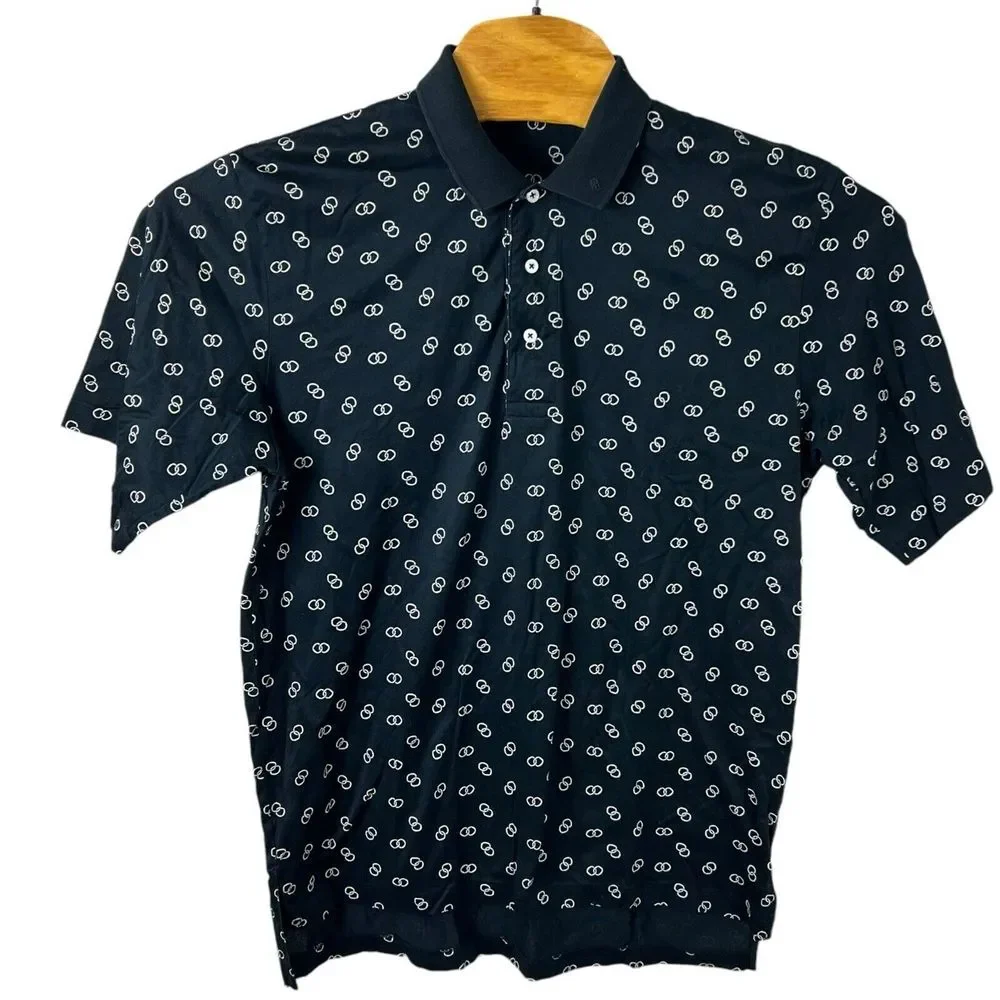 Ralph Lauren Polo Golf Mens Medium Black All Over Print‎ Short Sleeve Polo Shirt